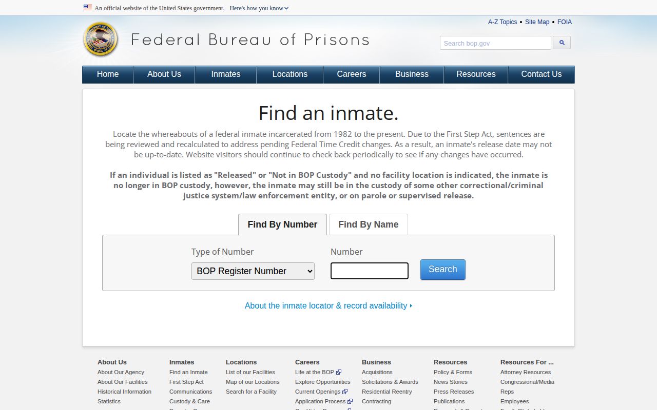 Federal BOP released prisoner lookup for a King George County case