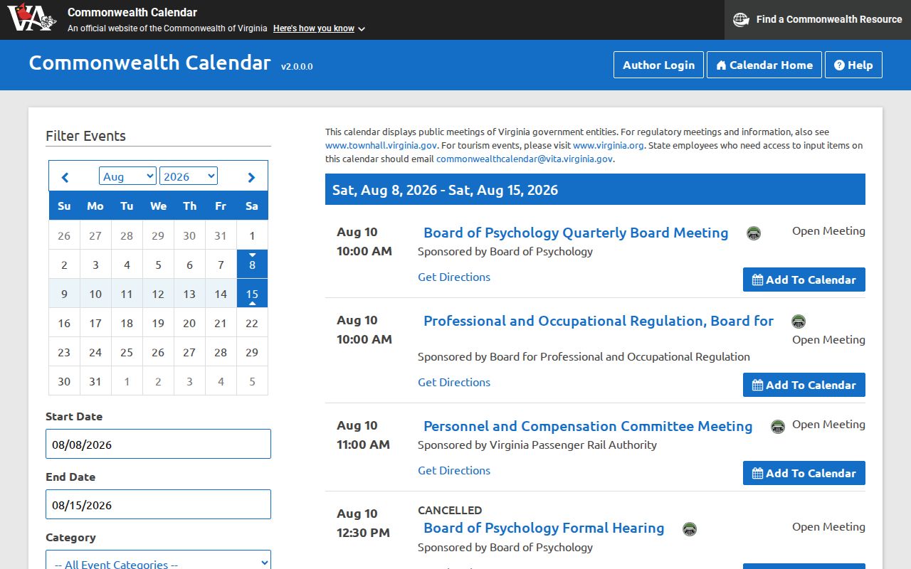 King George County parole record research through the Virginia public meeting calendar